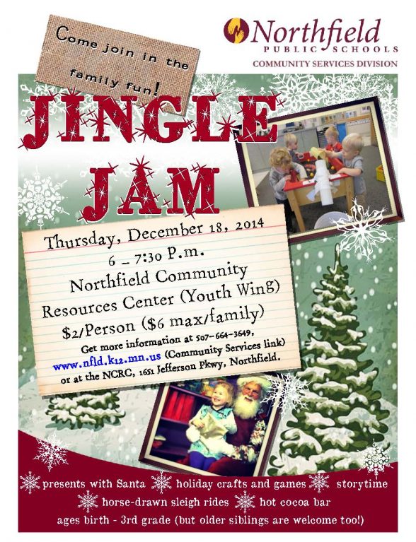 A Northfield Public Schools Community Services brochure for the Jingle Jam