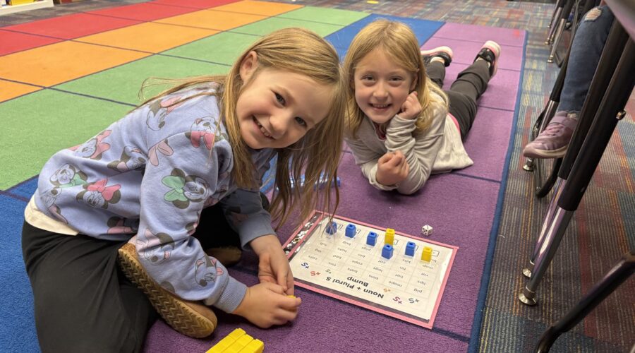 Two students play a game.