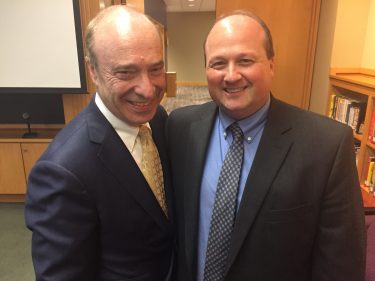 Superintendent Matt Hillmann with the University of Minnesota's Art Rolnick at Carleton College in October 2017.