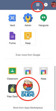 Google Account Menu for SchoolDude App