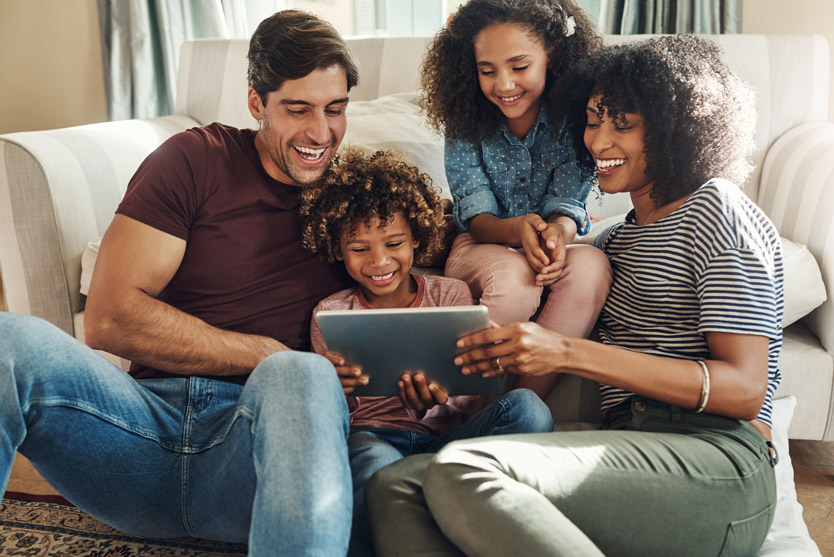 family virtually relaxing together